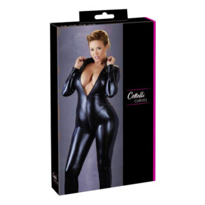 Plus Size Wetlook Catsuit i Sort