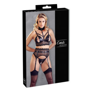 Wetlook Bondage Lingeri Sæt med Longline BH og Håndlænker