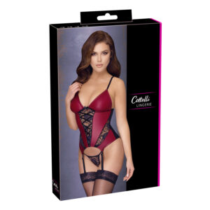 Wetlook Bustier i Rød med Sorte Blonder