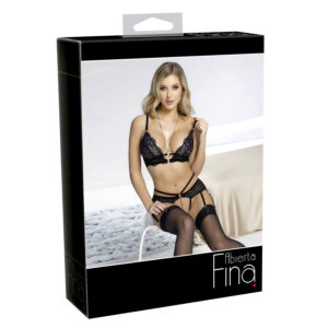 Abierta Fina Bralette og Bundløse trusser med strømpeholdere i blonder