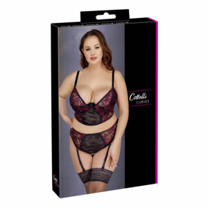 Plus Size Blonde Lingeri Sæt med Longline BH i Rød og Sort