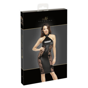 Noir Wetlook Kjole med Transparente Sider
