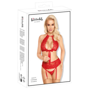 Kissable Lingeri Sæt i Røde Blonder med Satin Sløjfe
