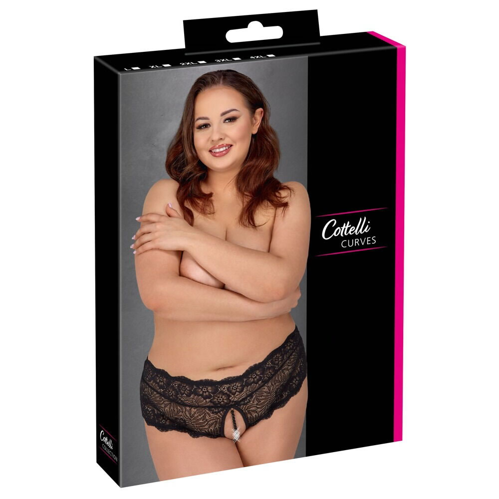 Plus Size Perle Trusser i Sorte Blonder - Bundløs