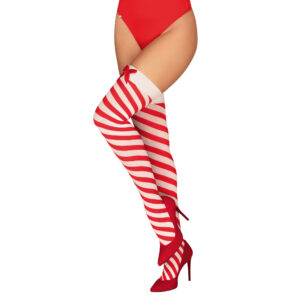 Obsessive Selvsiddende Strømper Kissmas Candy Cane Julestrømper L/XL