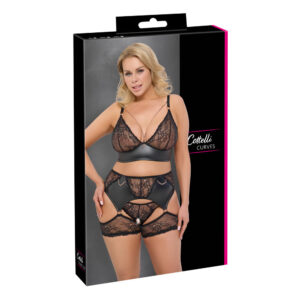 Sort plus size blonde og wetlook lingeri sæt
