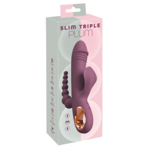 Slim Triple Plum Vibrator med Klitoris Stimulator og Anal Kæde Lilla