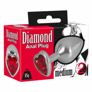 Diamond Aluminium Anal Plug Med Rød Hjerte Smykkesten Sølv / Rød