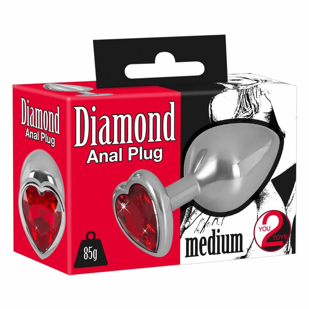 Diamond Aluminium Anal Plug Med Rød Hjerte Smykkesten Sølv / Rød
