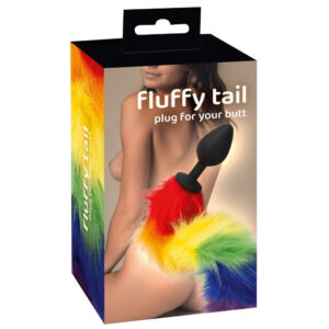 Fluffy Tail Anal Plug med Regnbue Farvet Hale Sort / Regnbue