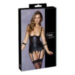 Sort Wetlook Bustier Lingeri Sæt med Håndjern