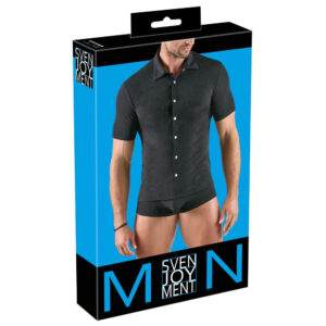 Herre Skjorte i Sort og Sølvskinnende Lurex Look