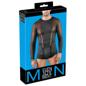 Herre Langærmet Shirt i Wetlook og Nylon