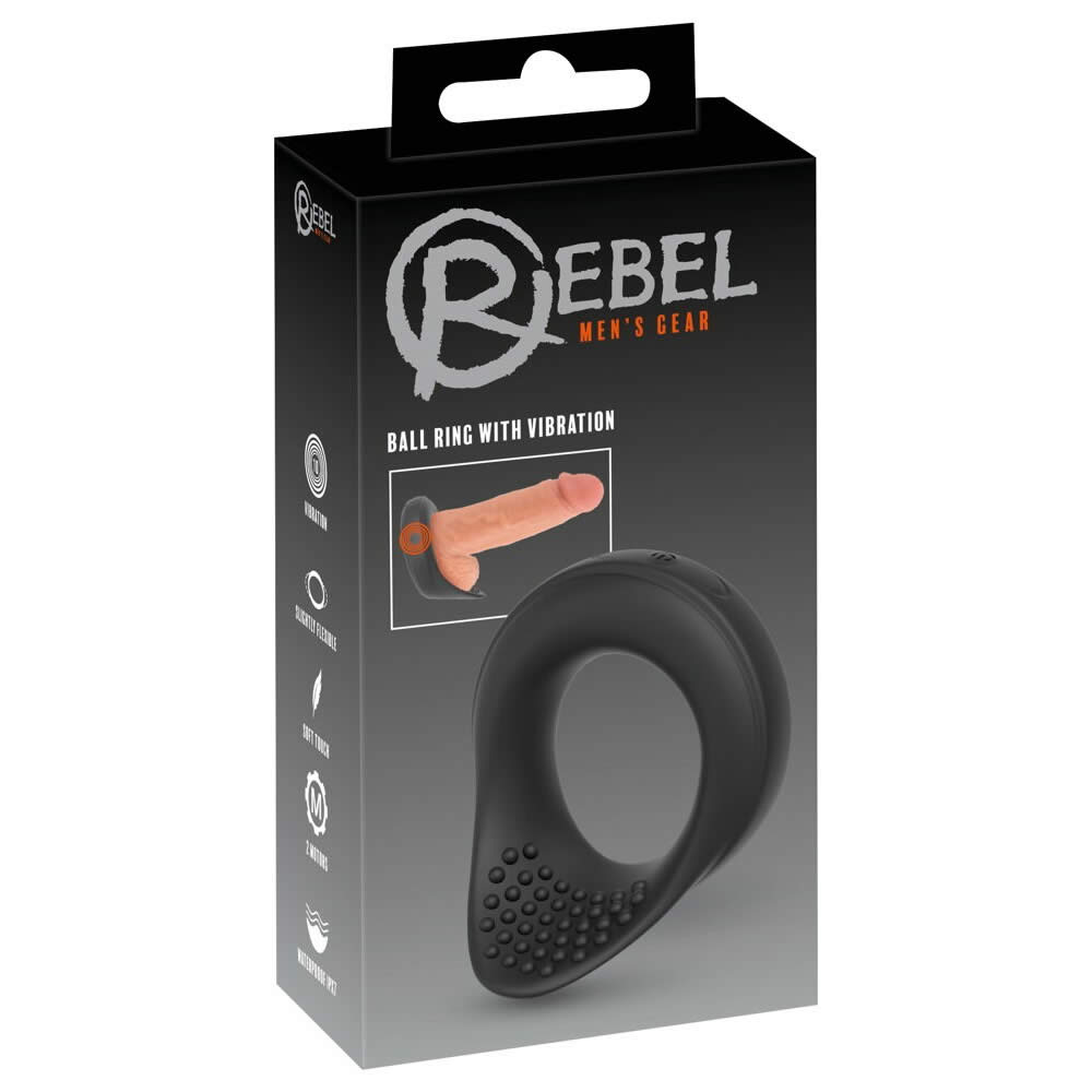 Rebel Mens Gear Testikel og Penisring med Vibrator Sort