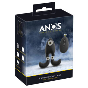 Anos Anal Plug med Vibrator, Fleksible Arme og Fjernbetjening Sort