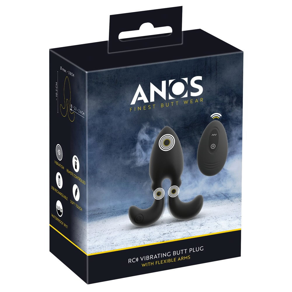 Anos Anal Plug med Vibrator, Fleksible Arme og Fjernbetjening Sort