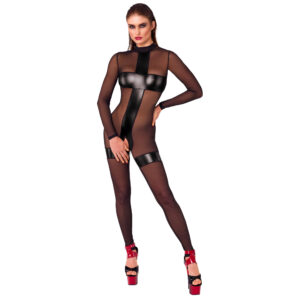 Noir Catsuit med Wetlook Kors