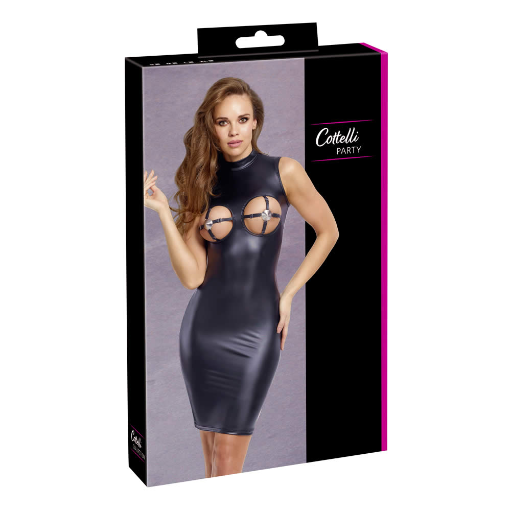Wetlook Kjole i Sort med Åben Barm og Nipple Cover