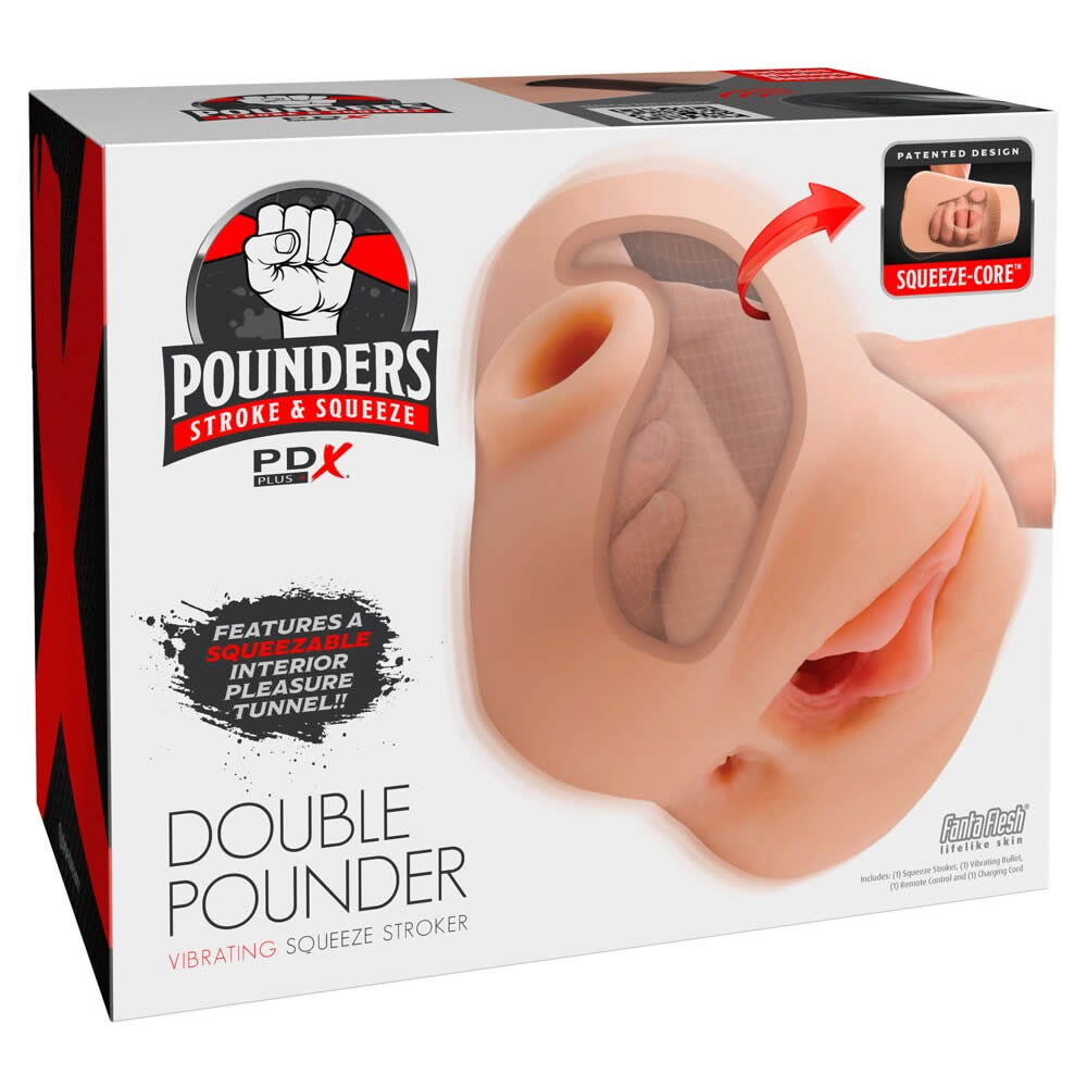 PDX Plus Pussy Double Pounder Masturbator med Vibrator Hud / Beige