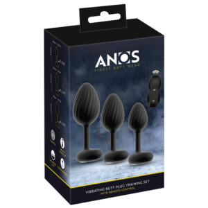 Anos Trådløs Fjernbetjent Vibrator Anal Plug Sæt med 3 Sort