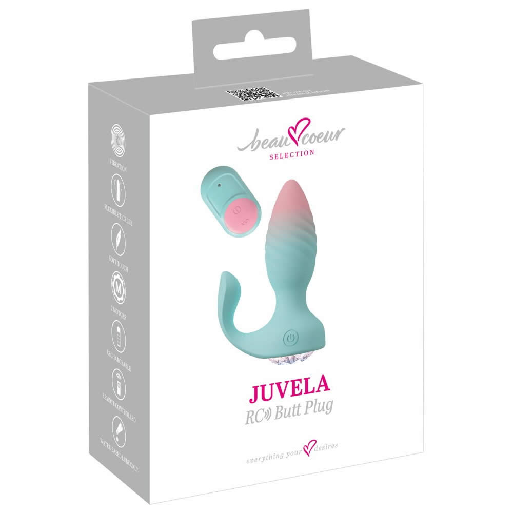Beau Coeur JUVELA Fjernbetjent Anal Plug med Vibrator og Stimulator Turkis / Pink