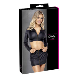 Clubwear Wetlook Nederdel og Croptop Jakke