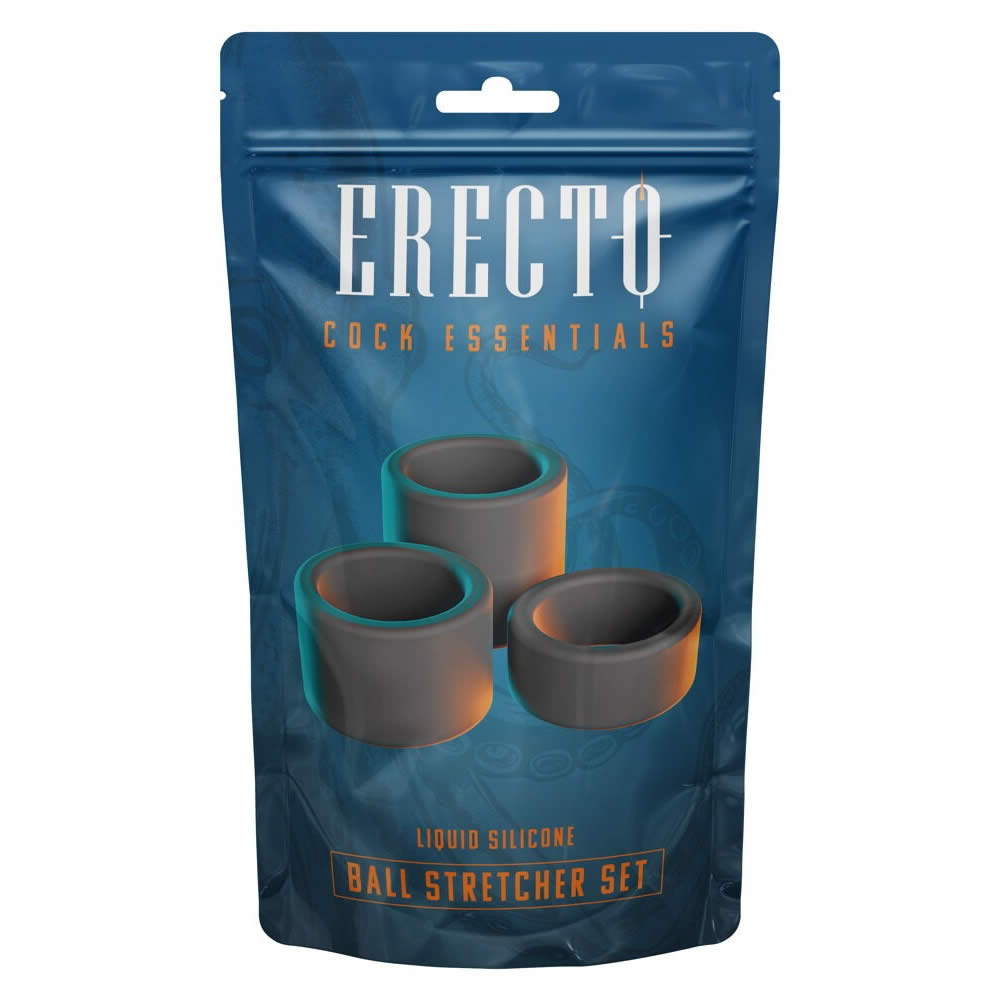 Erecto Cock Essentials Testikel og Penisring Sæt i Silikone Sort