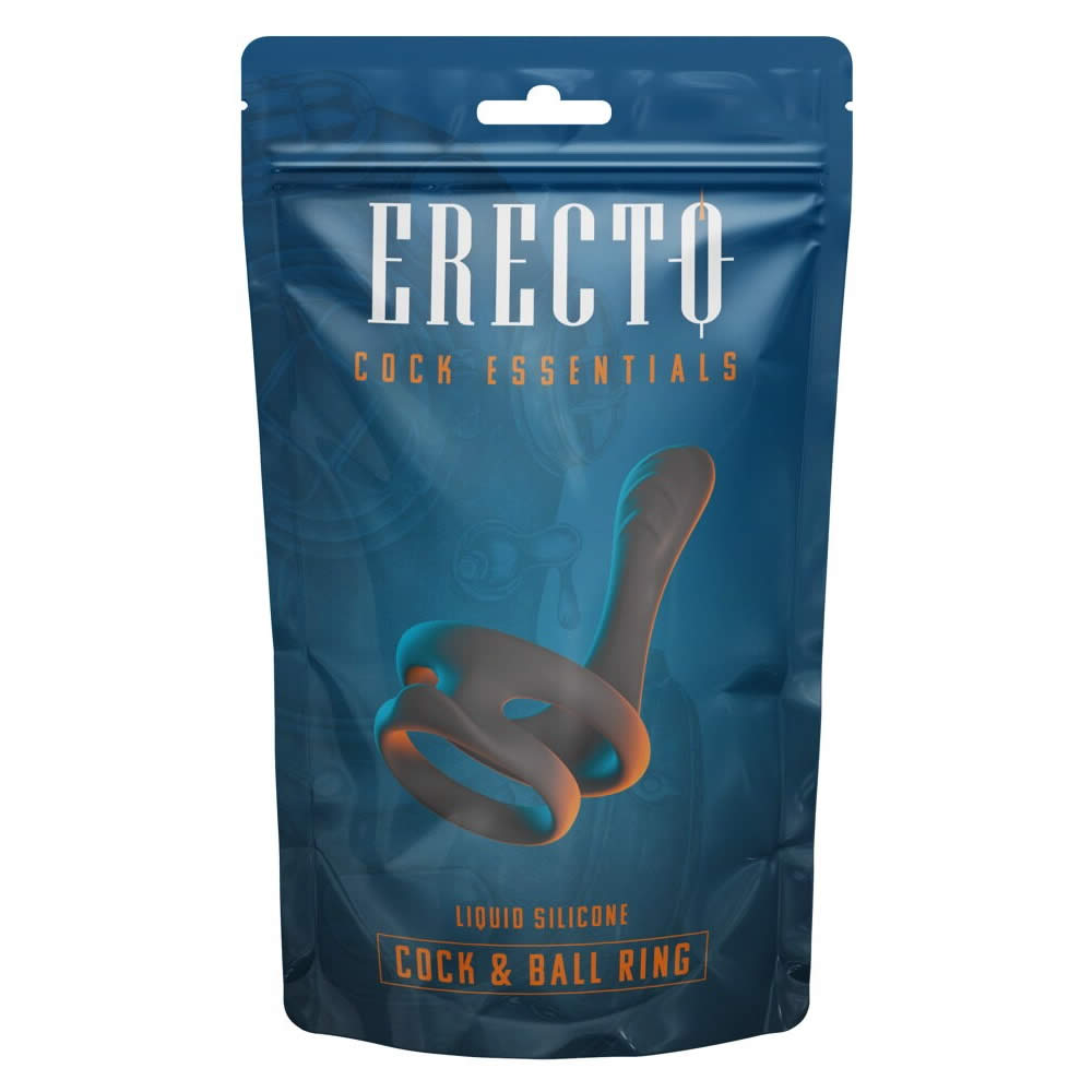 Erecto Cock Essentials Cock & Ball Testikel og Penisring i Silikone Sort