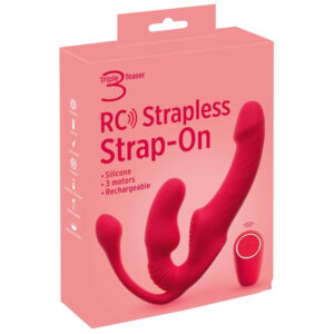 Strapless Strap-on Triple Teaser Vibrator med Fjernbetjening Rød