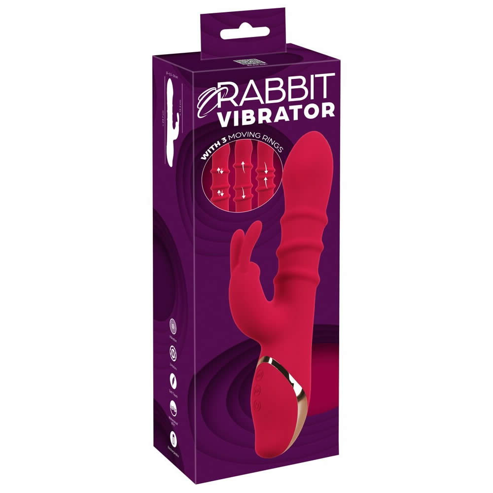 Rabbit Vibrator med 3 Massage Ringe Rød