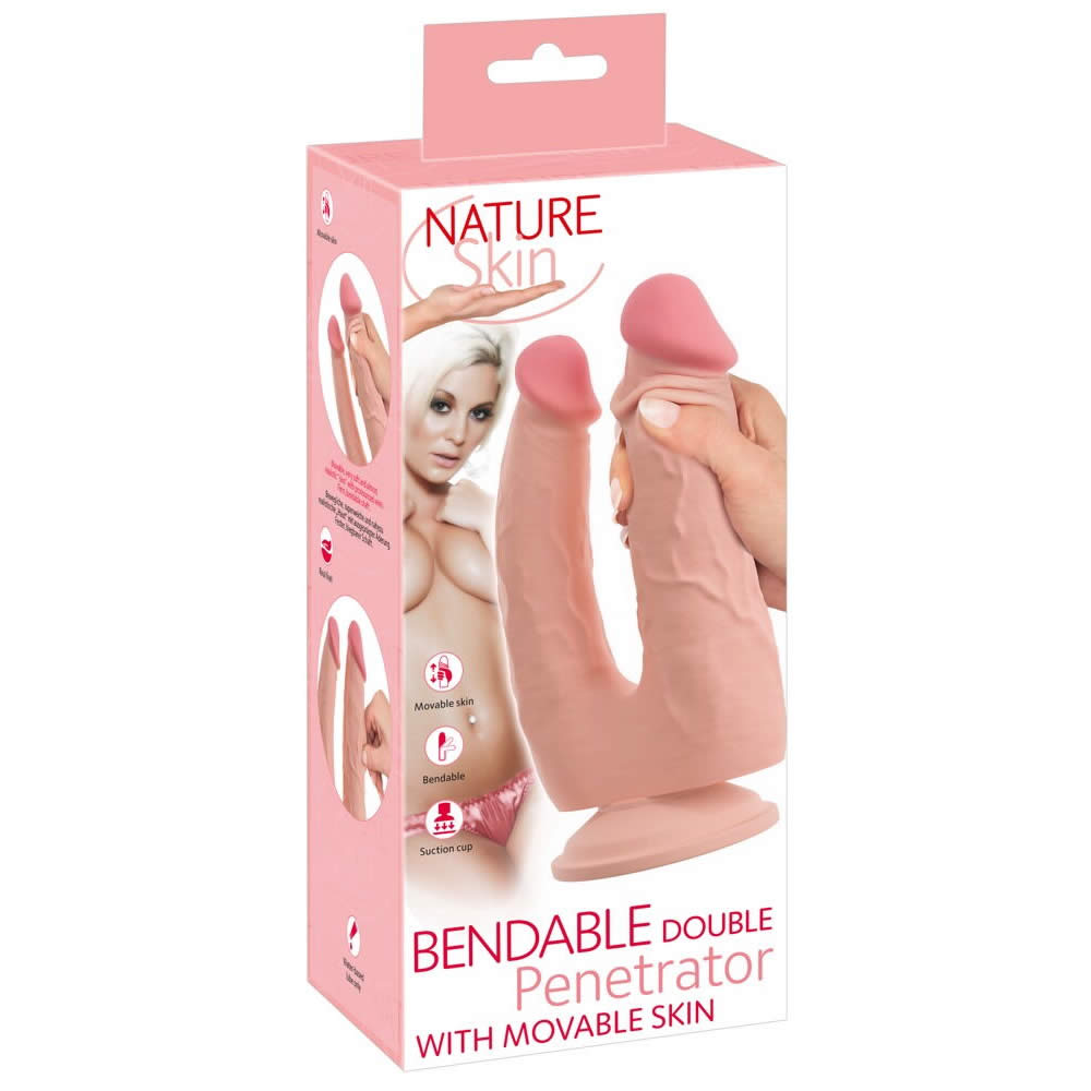 Nature Skin Bendable Double Penetrator Dobbelt Dildo Hud lys