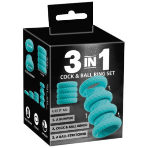 3-i-1 Cock & Ball Penisring Sæt Turkis