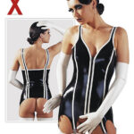 Latex Hofteholder Bustier sort og hvid S