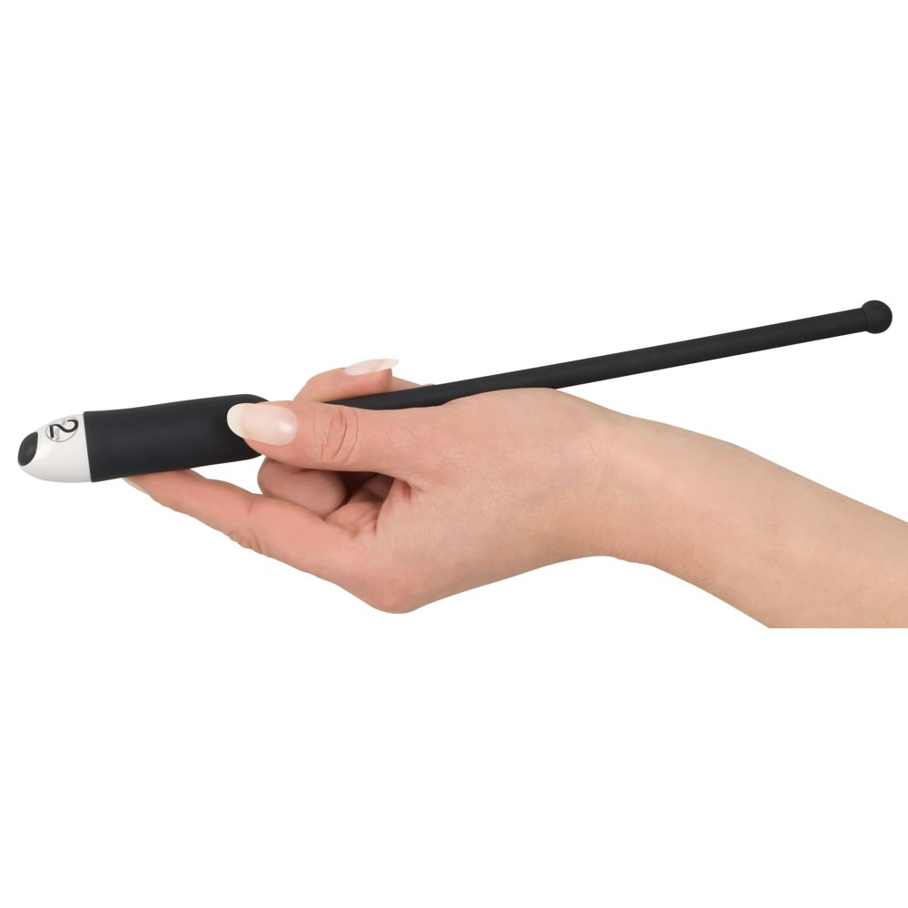 Silikone Dilator Ekstra Lang med Vibrator Sort / Hvid - Billede 3