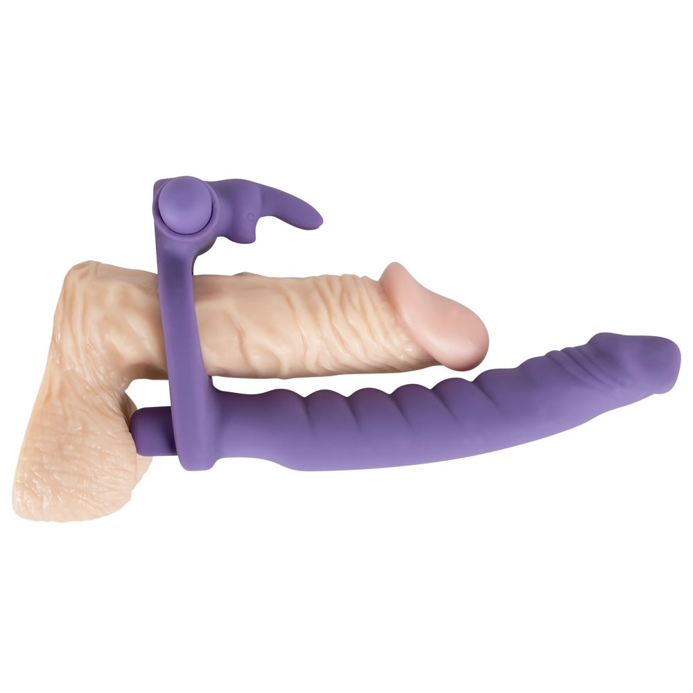 Strap-on DP Vibrator til ham med klitoris stimulator og Penisring Lilla - Billede 4