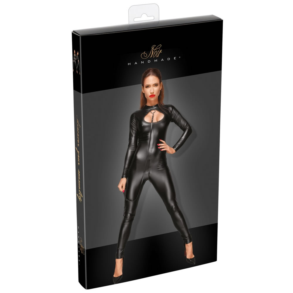 Noir Wetlook Jumpsuit med Snor XL - Billede 2