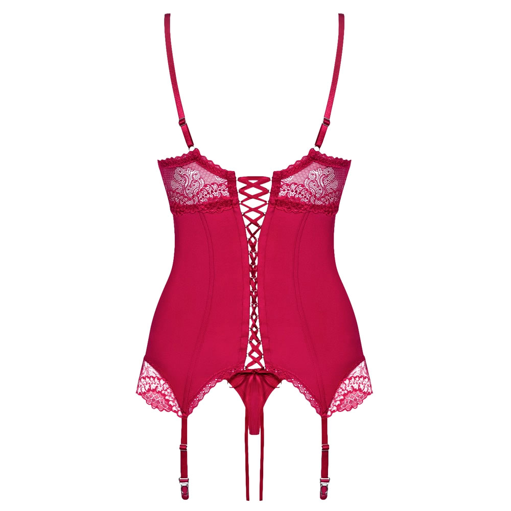 Obsessive Bustier med Trusser og Strømpeholdere i Rød - Billede 4