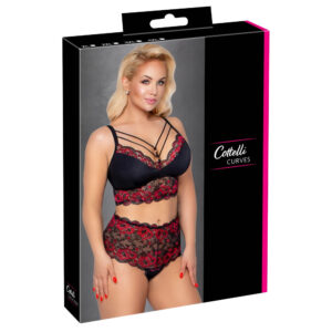 Plus Size Blonde BH sæt i Rød og Sort