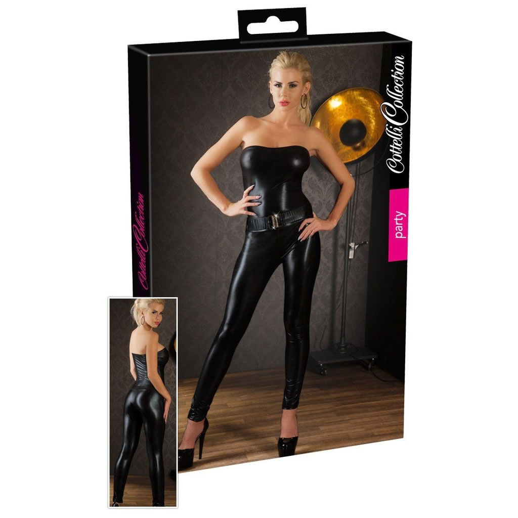 Wetlook Jumpsuit i Sort med Bælte - Billede 7