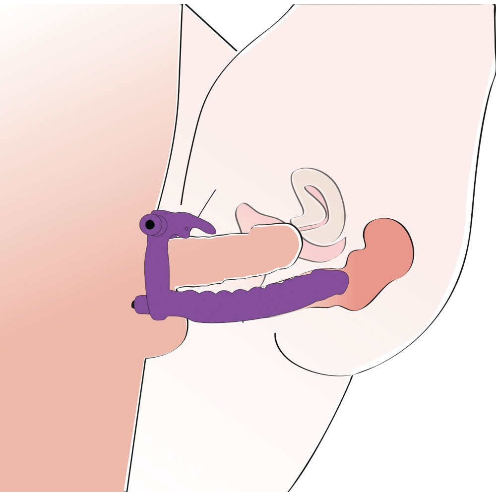 Strap-on DP Vibrator til ham med klitoris stimulator og Penisring Lilla - Billede 5