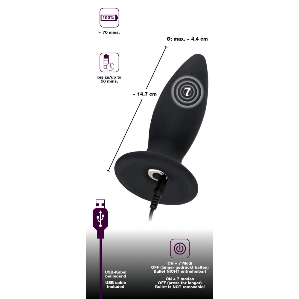 Black Velvets Genopladelig Silikone Anal Plug med Vibrator - Billede 5