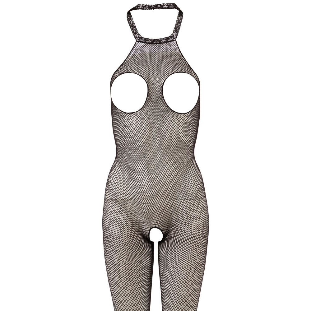 Net Catsuit Sort Med Åben Bryst og Skridt Onesize (S-L) - Billede 5