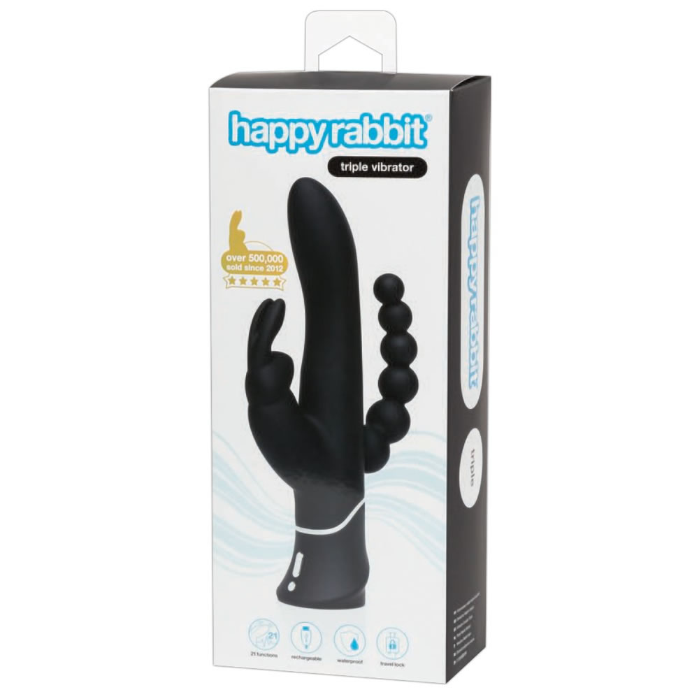 Happy Rabbit Vibrator Triple Curve med Analkæde Sort - Billede 2