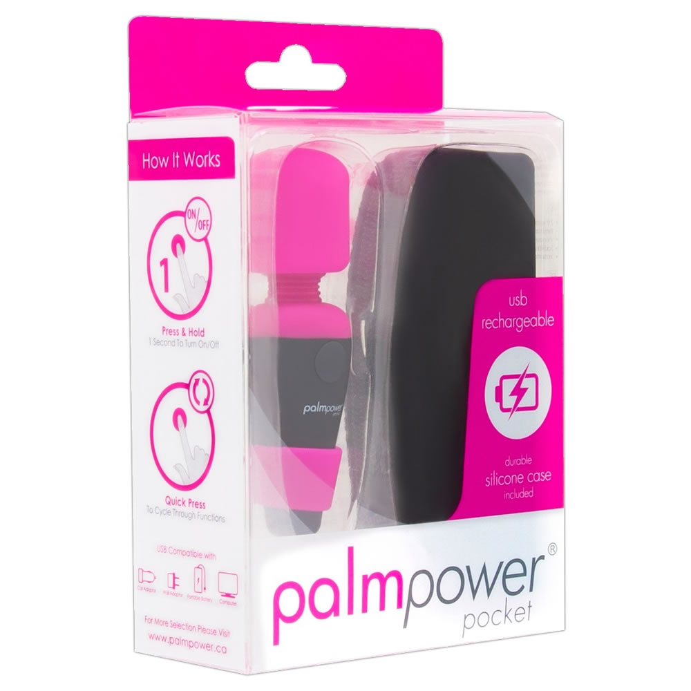 Palm Power Pocket Wand Massagestav Pink / Grå - Billede 2