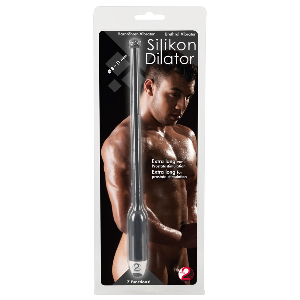 Silikone Dilator Ekstra Lang med Vibrator Sort / Hvid - Billede 2