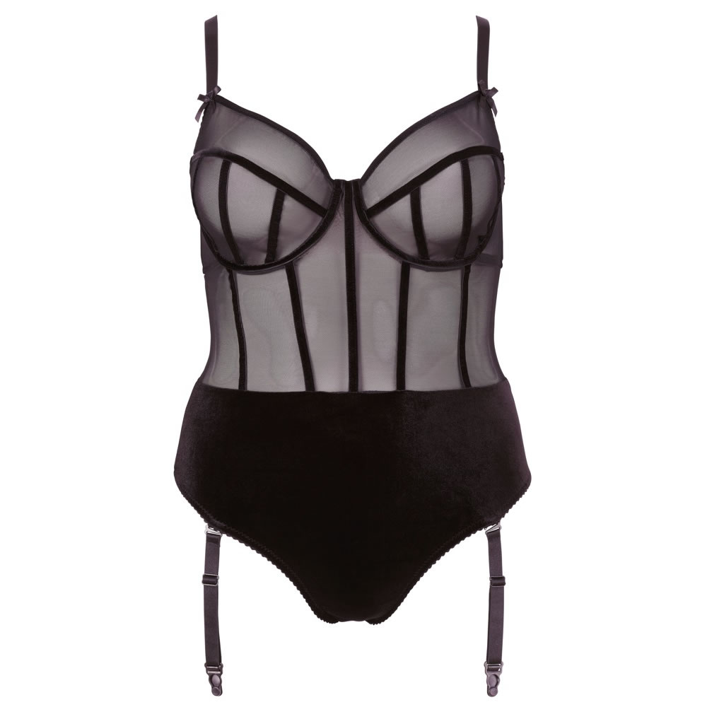 Plus Size String Body med Gennemsigtig Top og Strømpeholdere - Billede 6