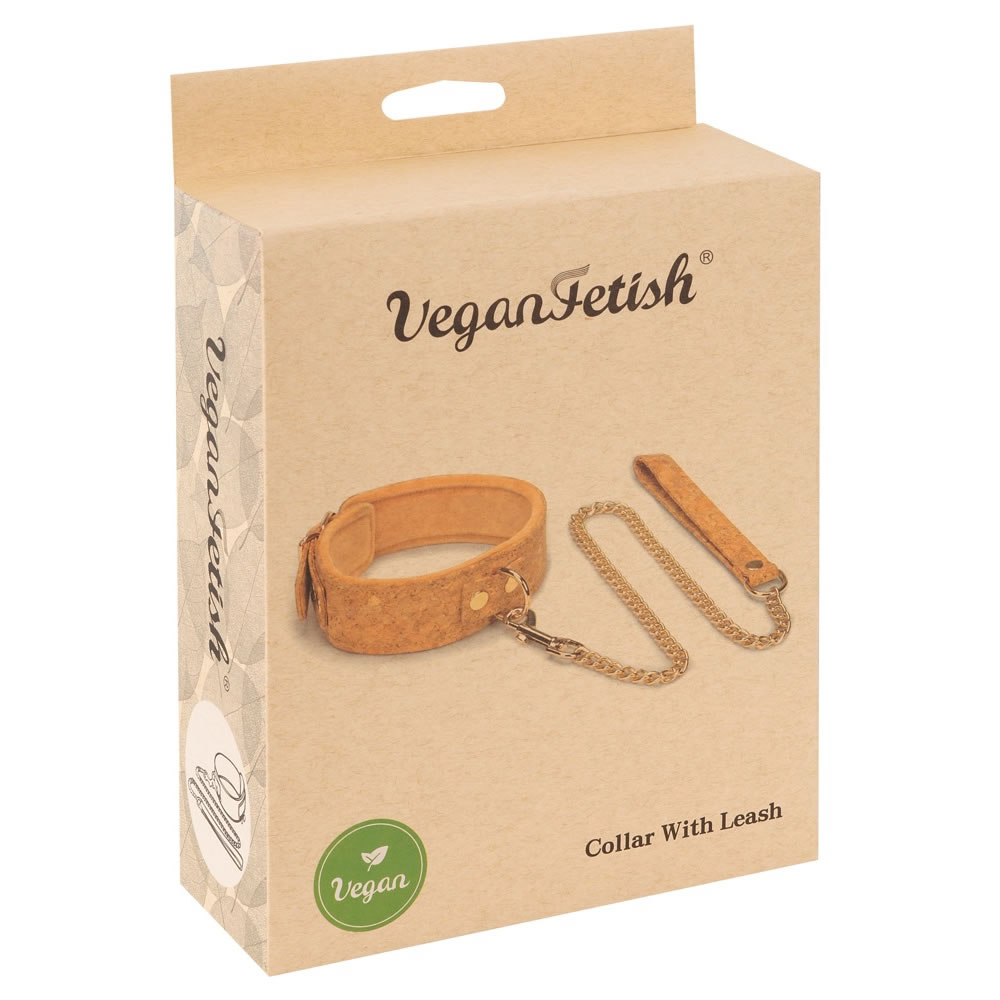 Vegan Fetish Halslænke med Snor Kork / Guld - Billede 2