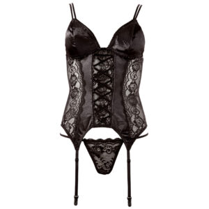 Hofteholder Bustier i Sort Satin med Trusser