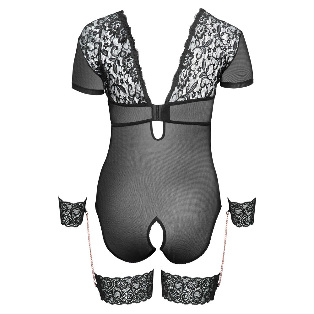 Plus Size Blonde Body med Strømpebånd og Håndjern - Billede 14