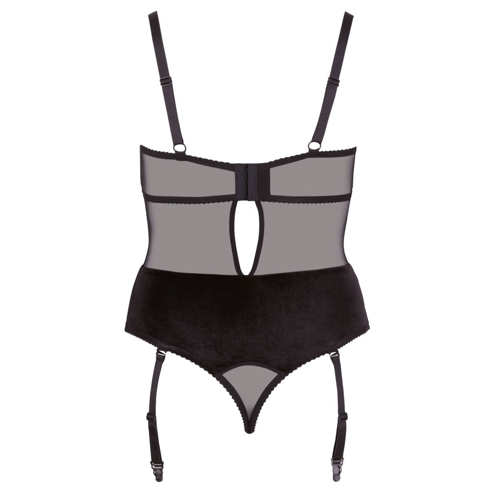 Plus Size String Body med Gennemsigtig Top og Strømpeholdere - Billede 7